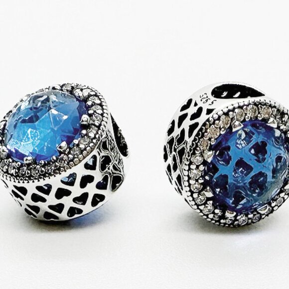 Pandora 925 Sterling Silver Bead Charms CRYSTAL RADIANT HEARTS BLUE - Picture 2 of 6